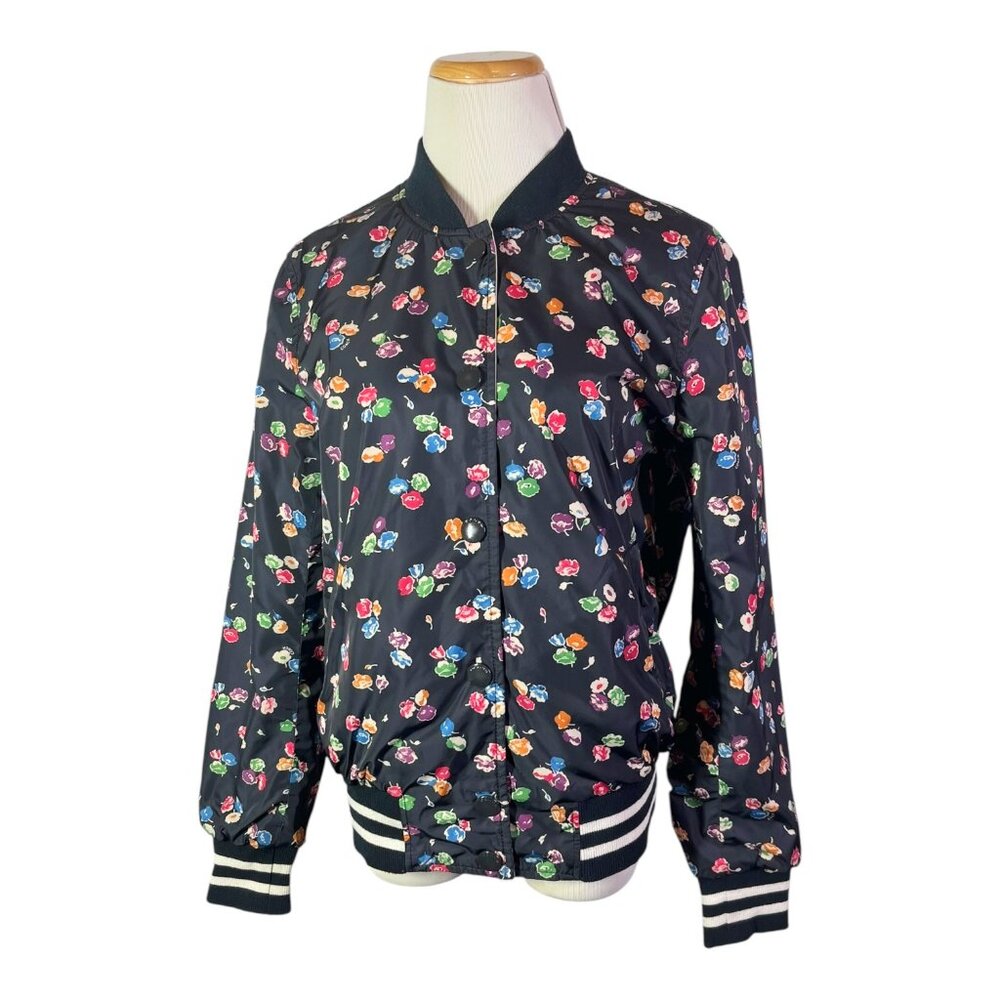 Coach Size M? Reversible Bomber Jacket Navy Blue Cream Floral
